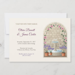 Provence Courtyard Fountain Arched Wedding Invite