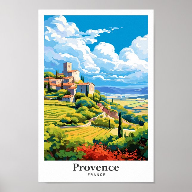 Provence France Art Vintage Travel Illustration Poster (Front)