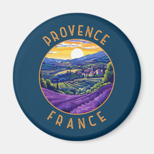 Provence France Lavender Retro Distressed Circle Magnet