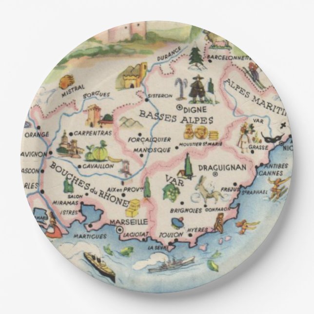 Provence France Map Paper Plate (Front)