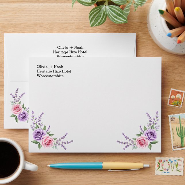 provence lavender Purple Floral Corner Envelope (Desk)