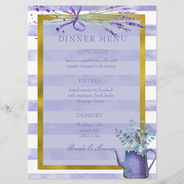 Provence Lavender Purple Flower Wedding Menu (Front)