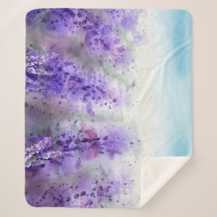 Provence Lavender: Vintage Watercolor Field Sherpa Blanket