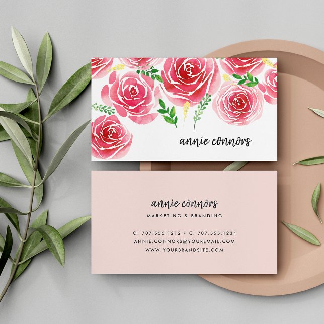 Provence Rose Watercolor Floral Business Card (Creator Uploaded)