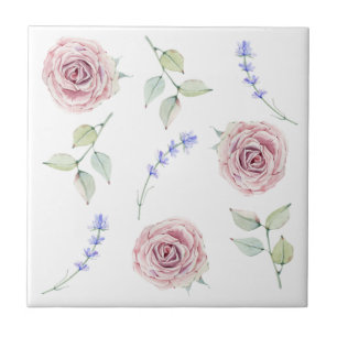 Provence Roses, Lavender, and Leaves Seamless Ceramic Tile