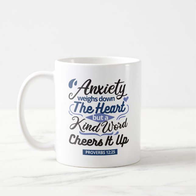 Proverbs 12:25 Bible Verse – Kind Word Art Coffee Mug (Left)