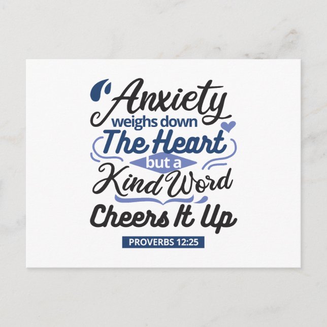 Proverbs 12:25 Bible Verse – Kind Word Art Holiday Postcard (Front)