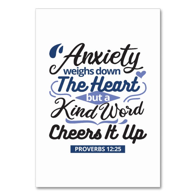 Proverbs 12:25 Bible Verse – Kind Word Art Table Number (Front)