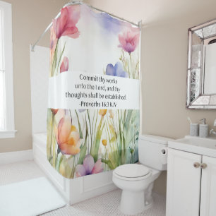 Proverbs 16:3 KJV Commit Thy Works Scripture Shower Curtain