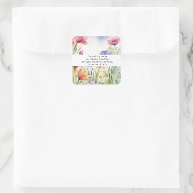 Proverbs 16:3 KJV Commit Thy Works Scripture Square Sticker (Bag)