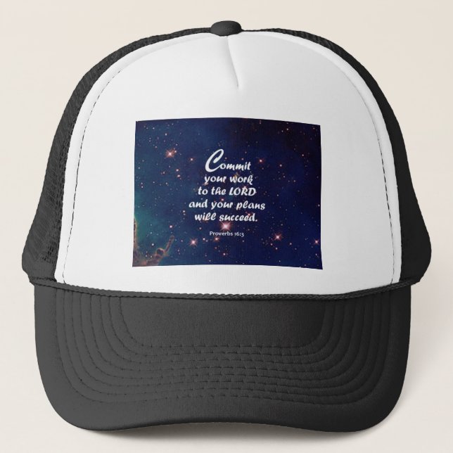 Proverbs 16:3 trucker hat (Front)