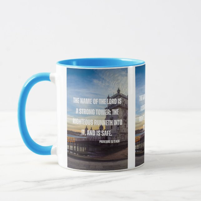 Proverbs 18:10 Bible Scripture Verse Two-Tone Mug (Left)