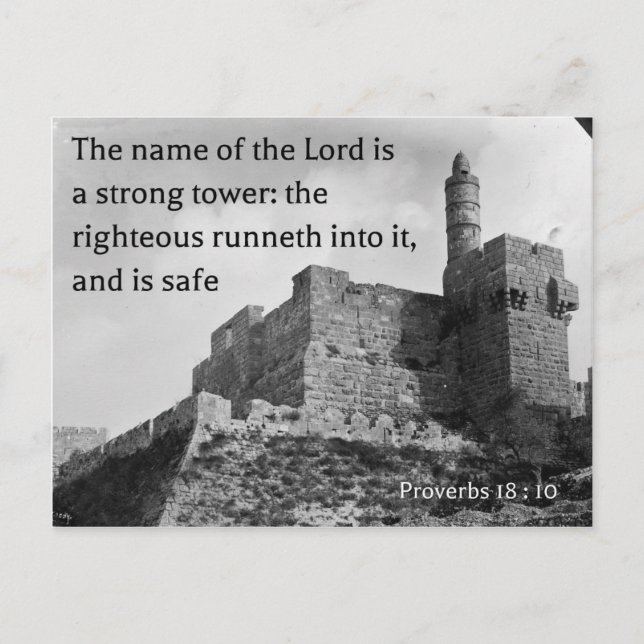 Proverbs 18 : 10 on an old photo of Jerusalem Postcard (Front)