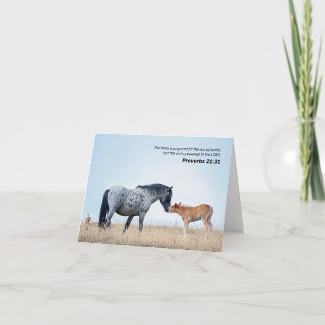 Proverbs 21:31 Wild Horse Bible Verse Thank You Card (Front)