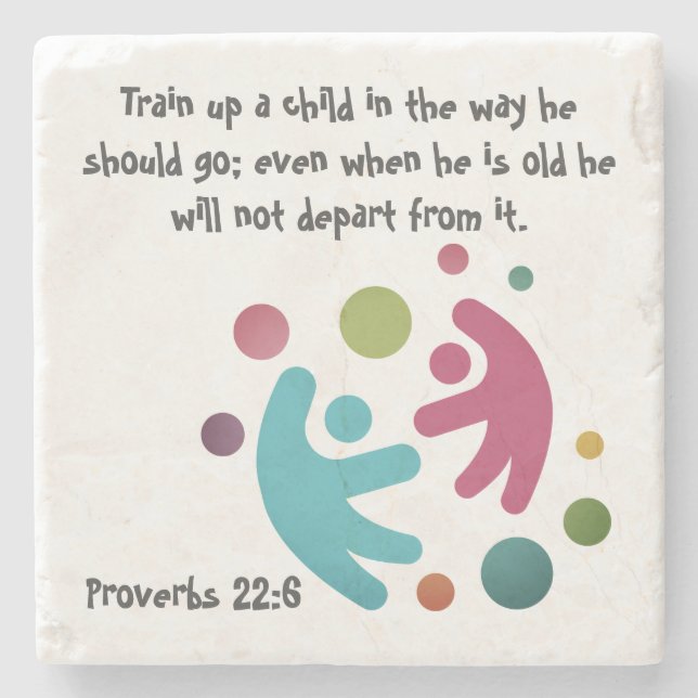Proverbs 22:6 Scripture Abstract Pink/Teal  Stone  Coaster (Front)