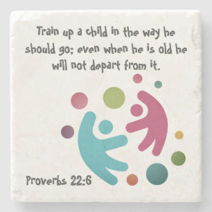 Proverbs 22:6 Scripture Abstract Pink/Teal  Stone  Stone Coaster