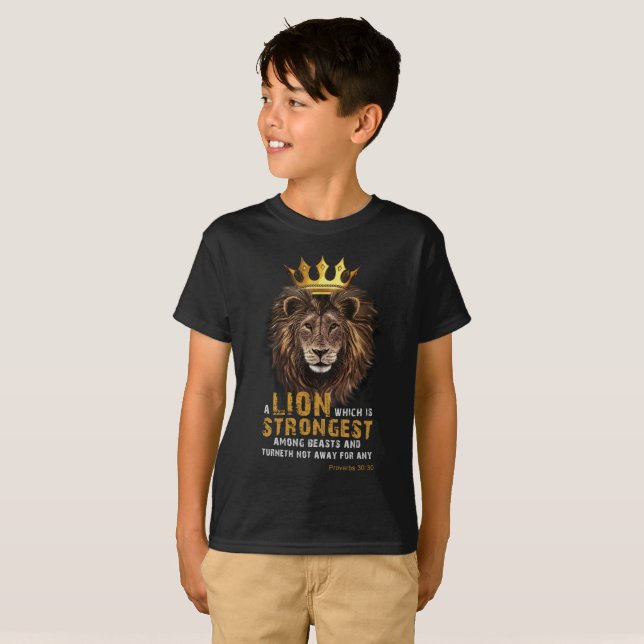 Proverbs 30:30 KJV Bible Scripture Quote Boy's T-Shirt (Front Full)
