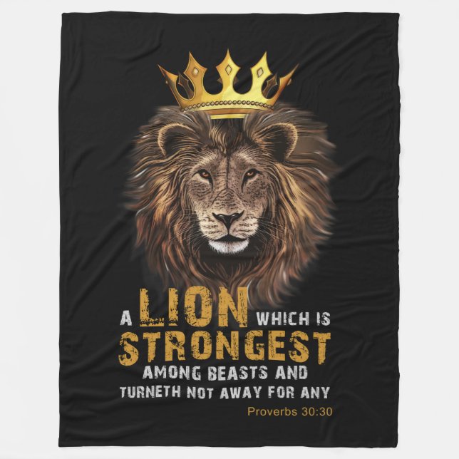 Proverbs 30:30 KJV Bible Scripture Quote Fleece Blanket (Front)