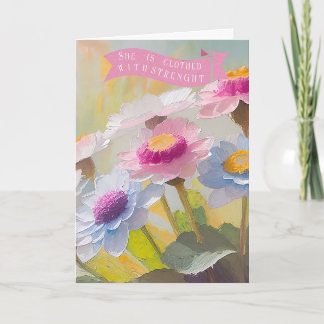 Proverbs 31:25,Bible Quotes Mothers, Daisies  Holiday Card (Front)