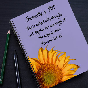 Proverbs 31:25 Bible Verse Sunflower Sketchbook Notebook