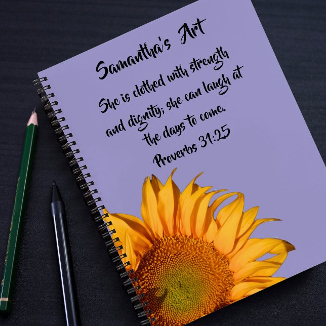 Proverbs 31:25 Bible Verse Sunflower Sketchbook Notebook (Creator Uploaded)