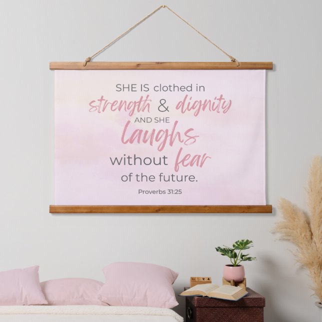 Proverbs 31:25 Bible Verse Wall Tapestry (Bedroom)