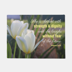 Proverbs 31:25 Floral Doormat