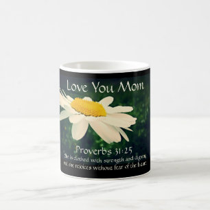 Proverbs 31:25, Mother's Day, White Daisy Custom Coffee Mug