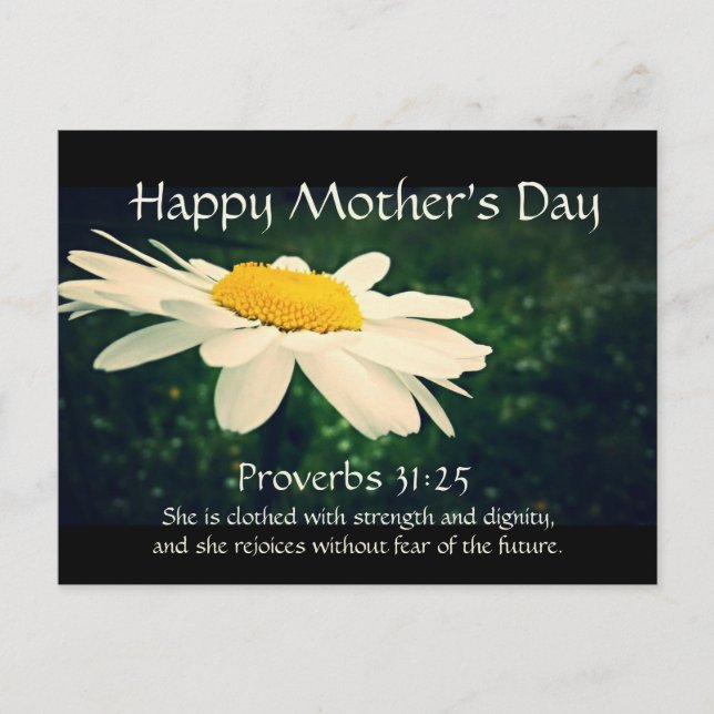 Proverbs 31:25, Mother's Day, White Daisy Custom Postcard (Front)
