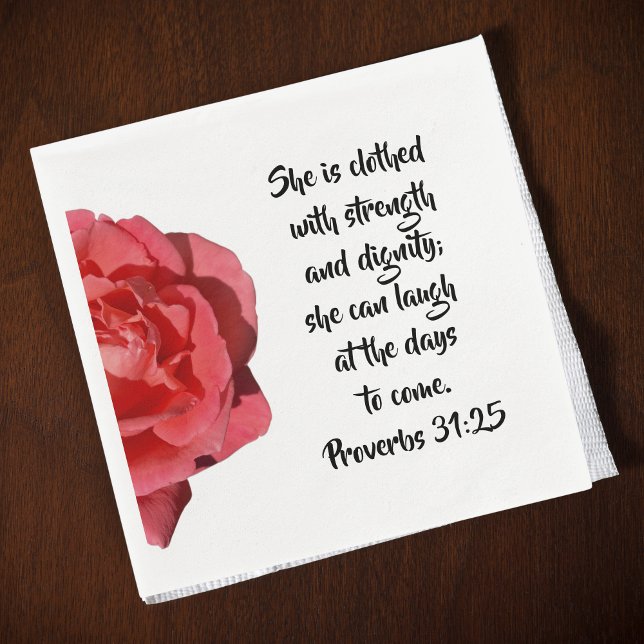 Proverbs 31:25 Red Rose Christian Woman Napkin (Creator Uploaded)