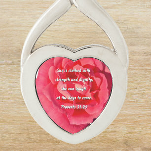 Proverbs 31:25 Red Rose Custom Bible Verse Heart Key Ring