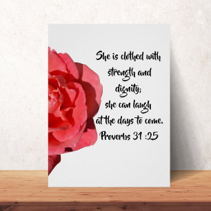Proverbs 31:25 Red Rose Custom Bible Verse Poster