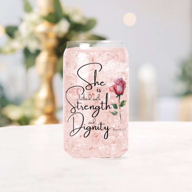 Proverbs 31:25 She is clothed Bible Verse Flower Can Glass (Insitu (Wedding))