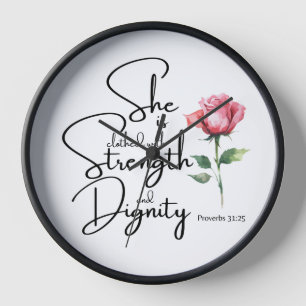 Proverbs 31:25 She is clothed Bible Verse Flower Clock