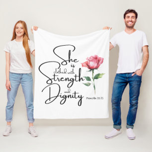 Proverbs 31:25 She is clothed Bible Verse Flower Fleece Blanket