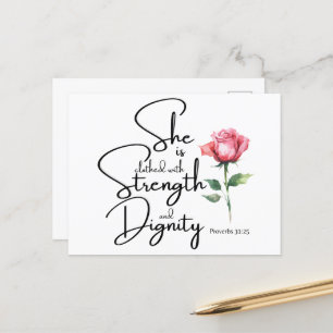 Proverbs 31:25 She is clothed Bible Verse Flower Postcard