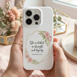 Proverbs 31:25 Strength and Dignity Floral iPhone 15 Pro Case