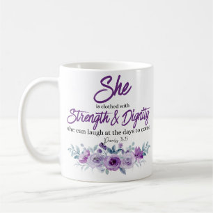 Proverbs 31:25 Strength and Dignity Purple Flower  Coffee Mug