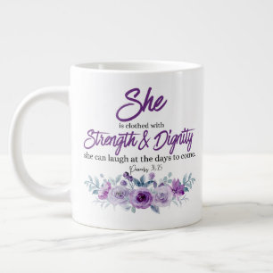 Proverbs 31:25 Strength and Dignity Purple Flower  Large Coffee Mug