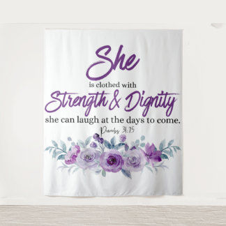 Proverbs 31:25 Strength and Dignity Purple Flower  Tapestry