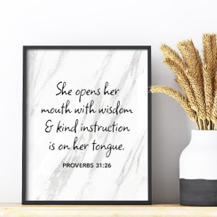Proverbs 31:26 Bible Verse Marble Glam Poster