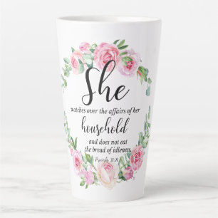 Proverbs 31:27 Mother's Day Scripture Pink Floral Latte Mug