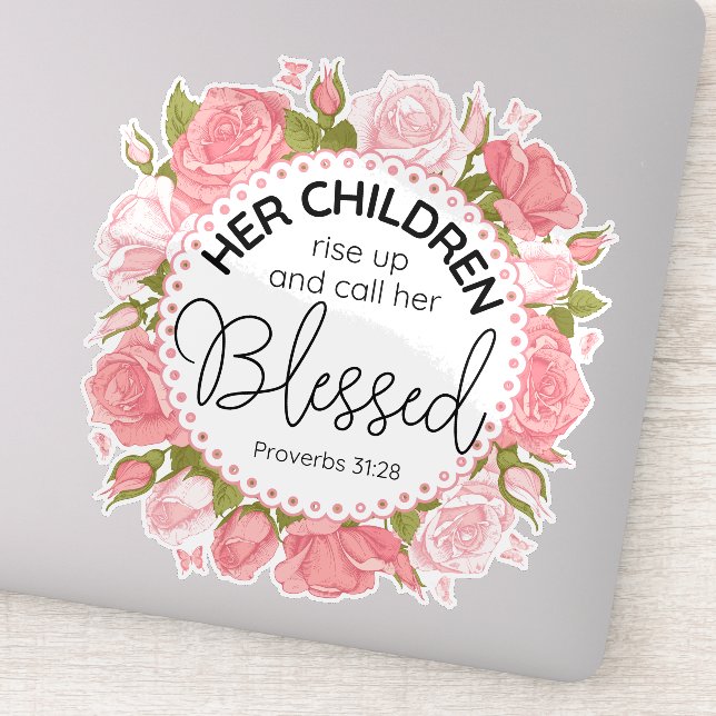 Proverbs 31:28 Mother's Day Scripture Pink Flowers (Detail)