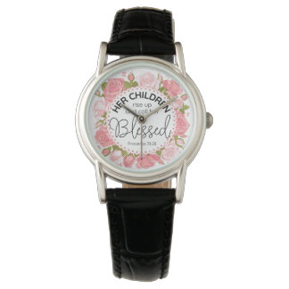 Proverbs 31:28 Mother's Day Scripture Pink Flowers Watch