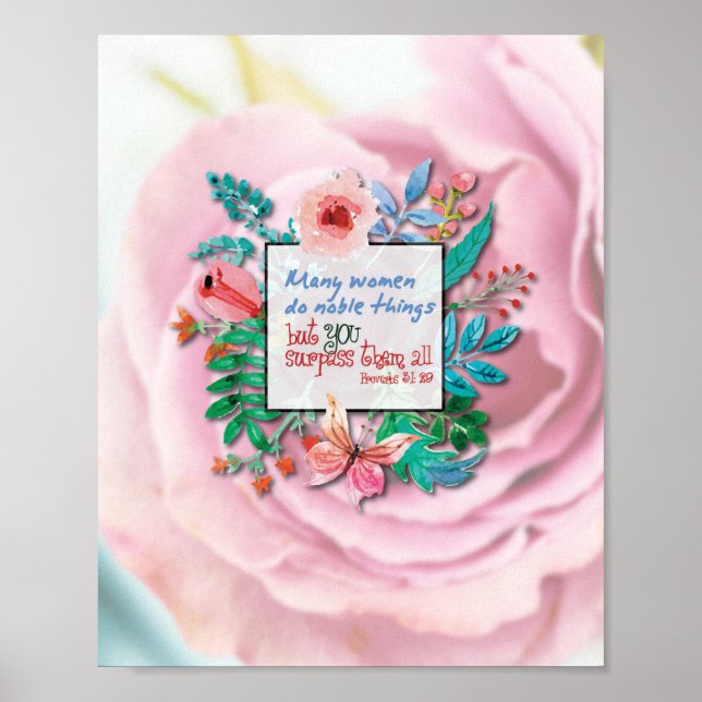 Proverbs 31: 29 bible verse scripture art gifts poster (Front)