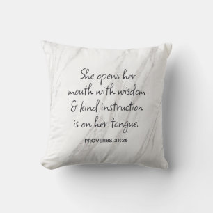 Proverbs 31 Bible Verse Marble Glam Photo Cushion