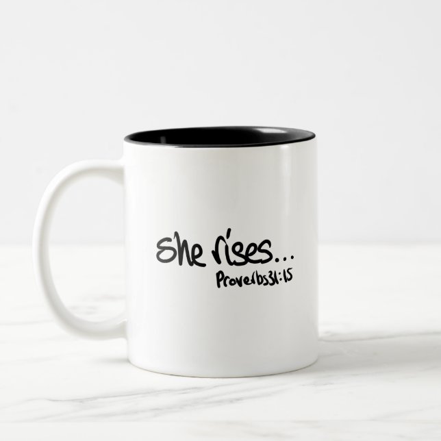 Proverbs 31 Christian typography Two-Tone Coffee M Mug (Left)