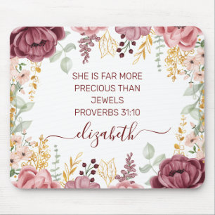 Proverbs 31  Elegant pastel pink flower scripture  Mouse Pad