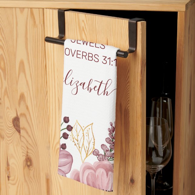 Proverbs 31 Elegant pastel pink flower  Tea Towel (Thirds Fold)