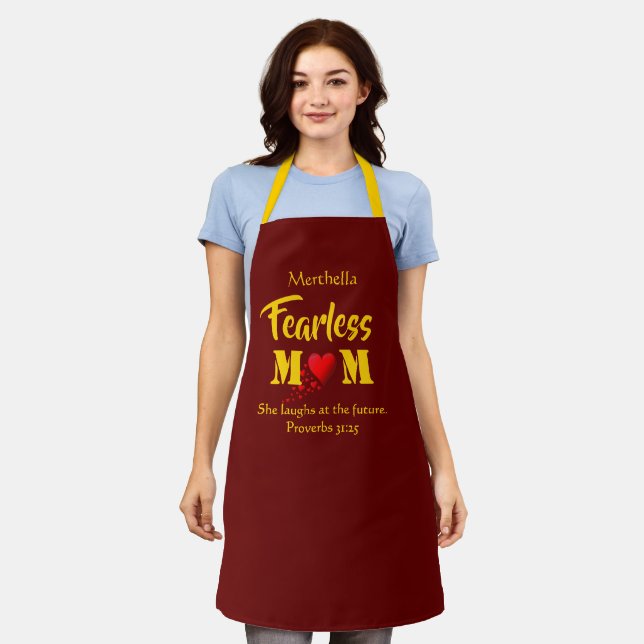 Proverbs 31 | FEARLESS MOM | Personalised Burgundy Apron (Worn)